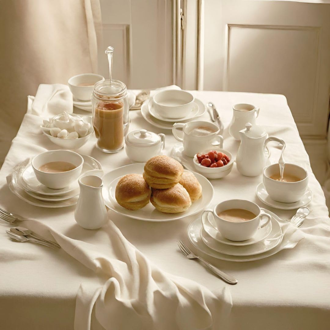 – American Placemat 100% Pure Linen, Made in Italy, Ajour Embroidered Design, Cream White, 35 × 50 cm (14 × 20 in)
