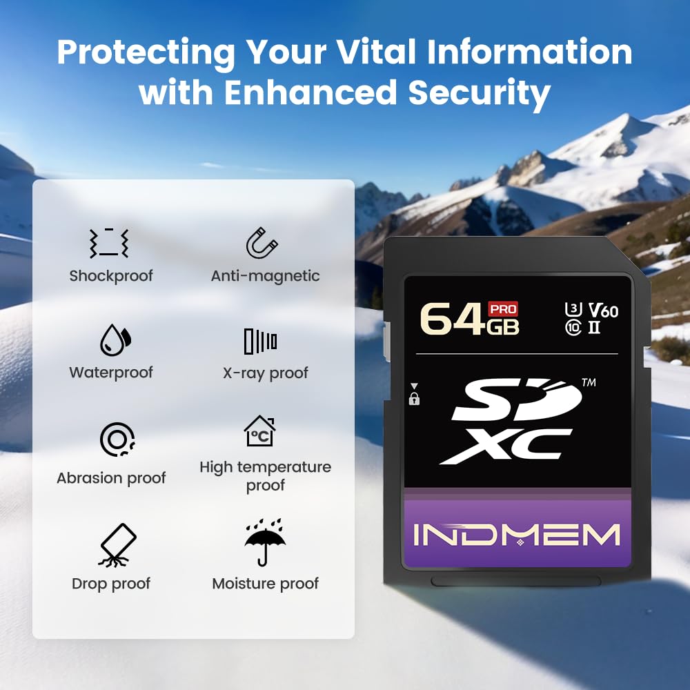 64 GB SD-Karte, 2 Stück, UHS-I V60 U3 SDXC-Speicherkarte, Hochgeschwindigkeitslesung bis zu 280 MB/s, V60-Speicherkarten für professionelle Kamera, 4K/6K-Video