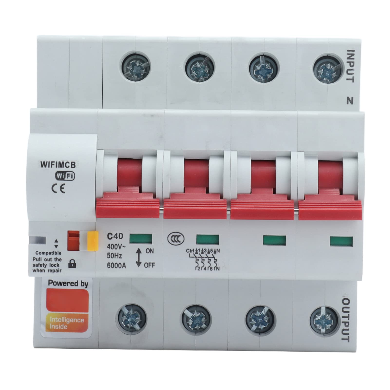 YWBL-WH Interruttore Automatico, PA66 DSM Guscio Ritardante di WiFi Interruttore Remoto A 4 Poli CA 400 V 20 A, Blocco di Sicurezza, Viaggio di Tipo C, per Illuminazione Domestica Apparecchiature