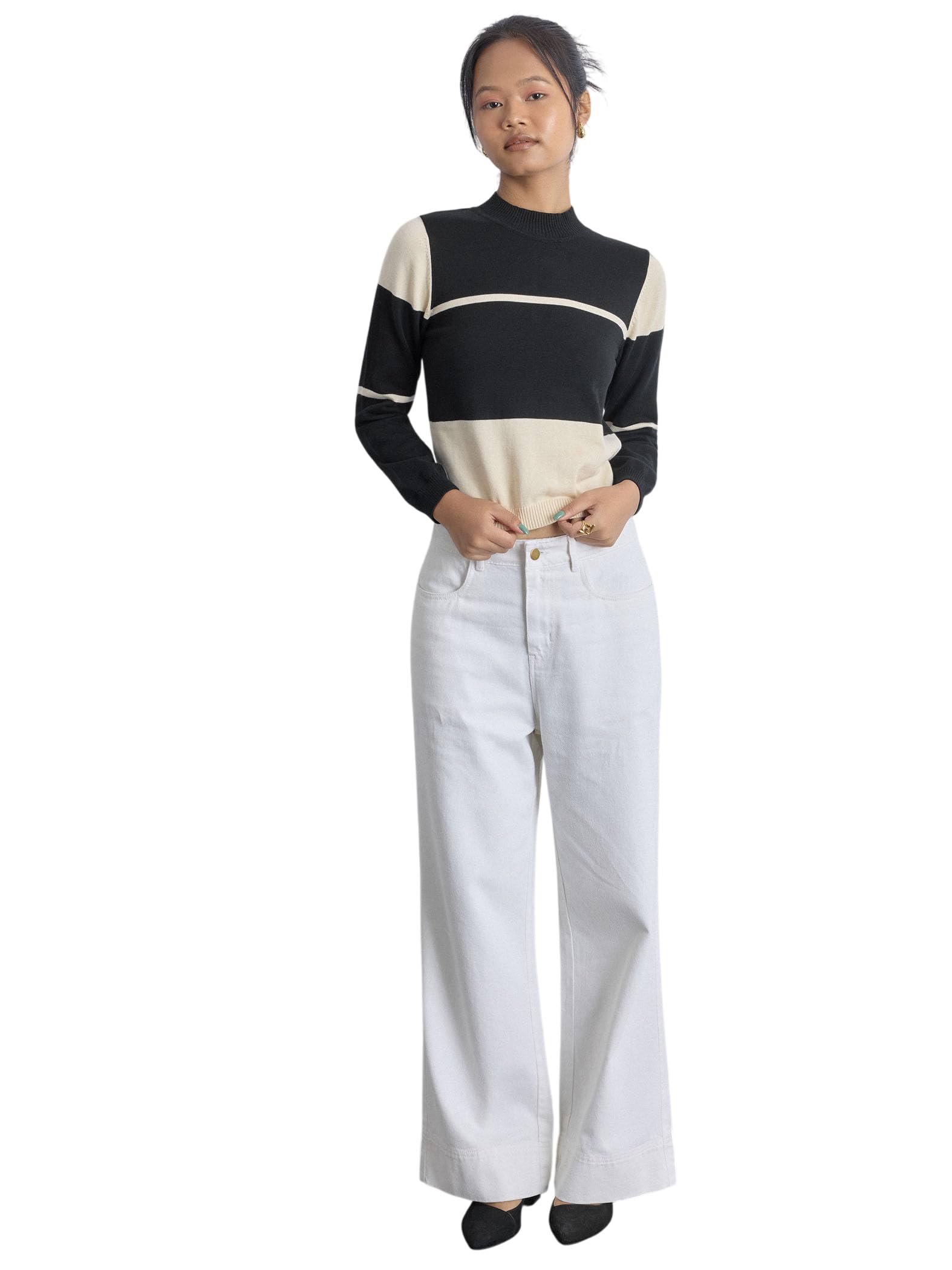 Cotton Black Colourblock Jumper for Women | Stylish Elegant Comfortable Slim Fit Printed Western Outfit Top-image-28
