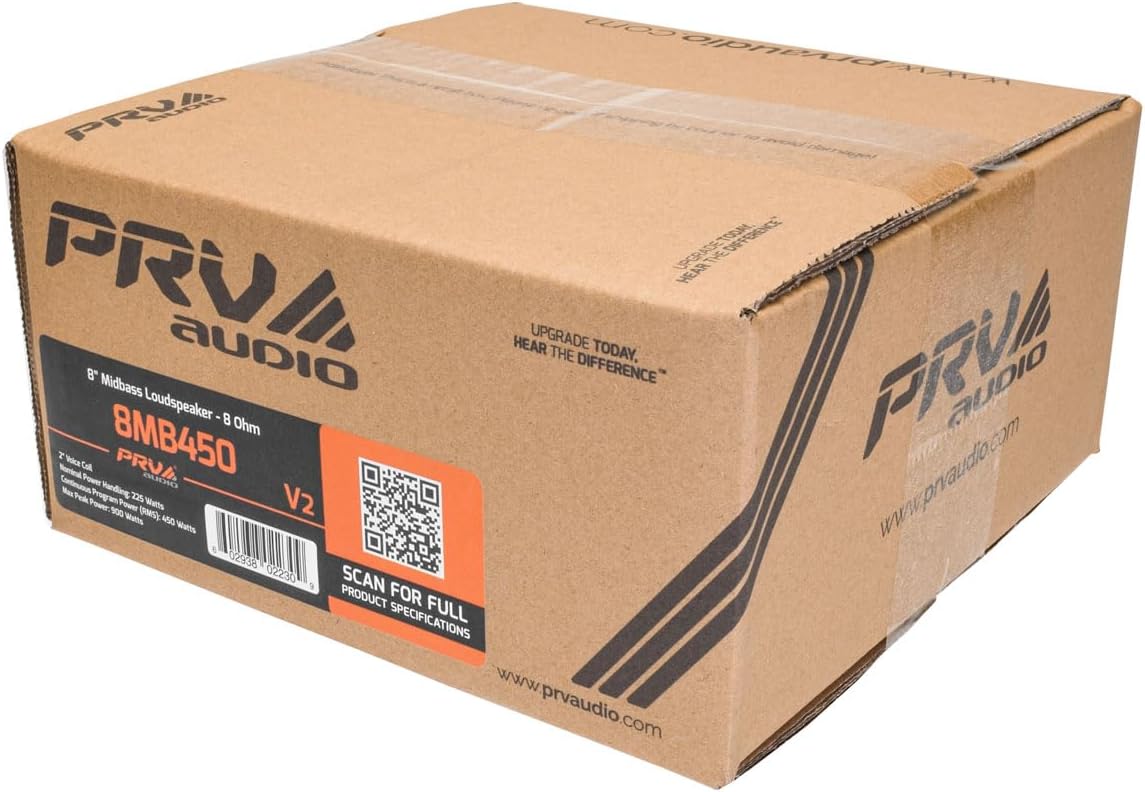 PRV AUDIO 8 Inch Midbass Speaker 8MB450 v2, 450 Watts, 8 Ohm, 2 Inch Voice Coil, Pro Audio Loudspeaker (Single)