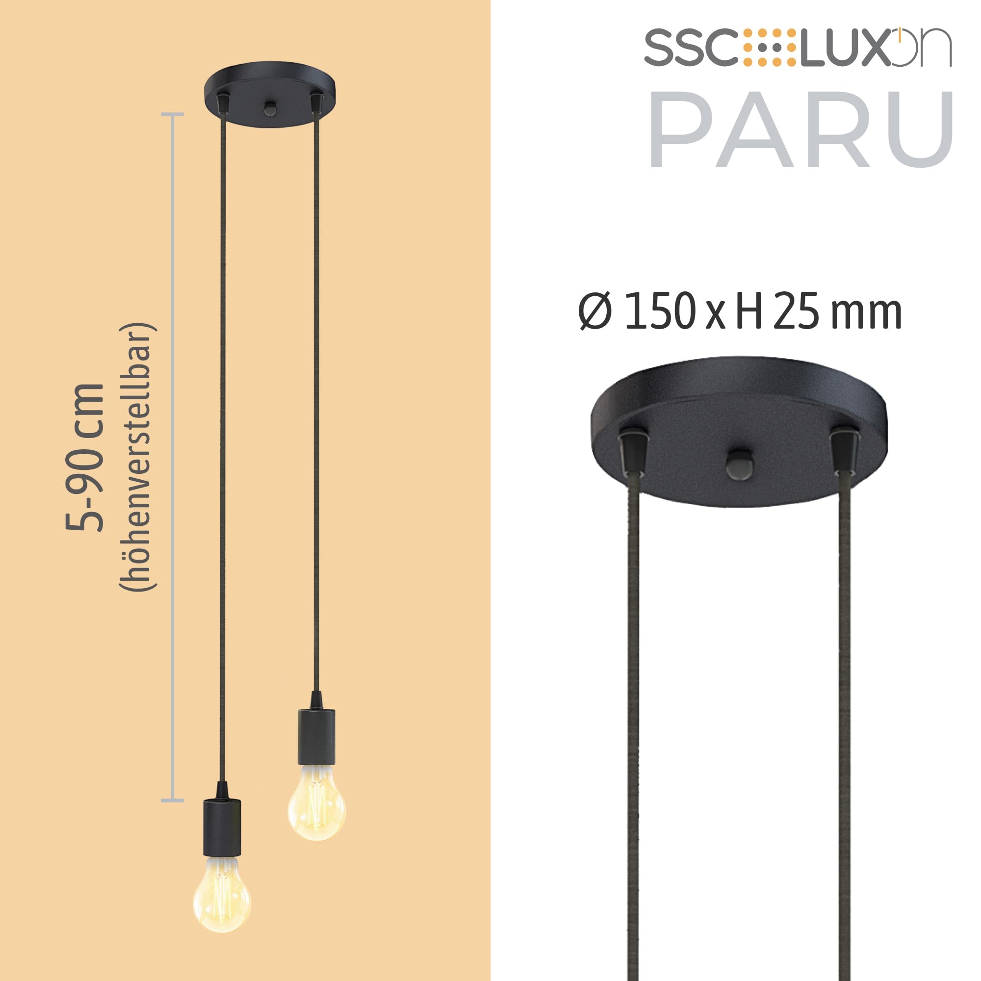 SSC-LUXon PARU Pendelleuchte Vintage 2-flammig - Hängelampe inkl. Smart CCT LED Lampen WLAN kompatibel mit Alexa, Siri & Google