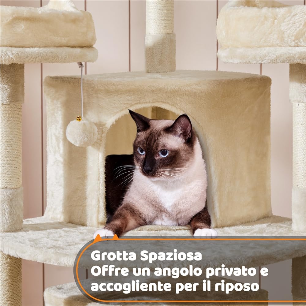 Yaheetech Albero Tiragraffi per Gatti 174 cm Gattini Giocattolo con Sisal Naturale Beige 55 x 55 x 174 cm