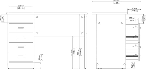 Miniatura 9 de Tvilum Escritorio de 4 cajones, moderno escritorio de oficina blanco con almacenamiento, escritorio compacto y funcional para el hogar u oficina