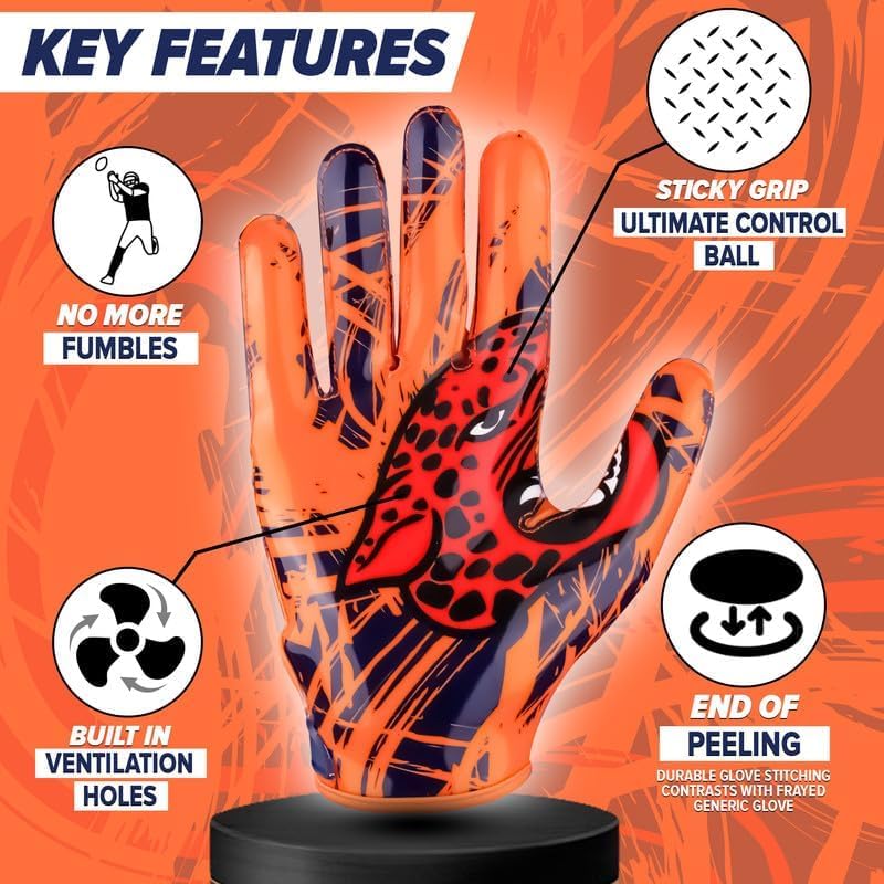 Premium Football Gloves for Kids Youth & Adults-Premium Sticky Receiver with Adaptive Fit Technology-Ultra-Grip Performance - Image 7