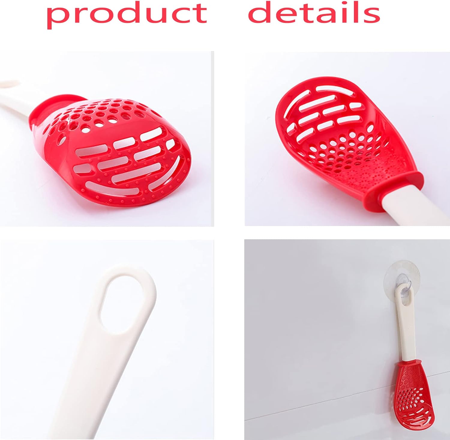 4 PCS Multifunctional Cooking Spoon, All Purpose Kitchen Tool Skimmer Scoop Colander Strainer Grater Masher, Food-Grade High Temperature Resistant Cooking Gadgets (2Red+2Black)