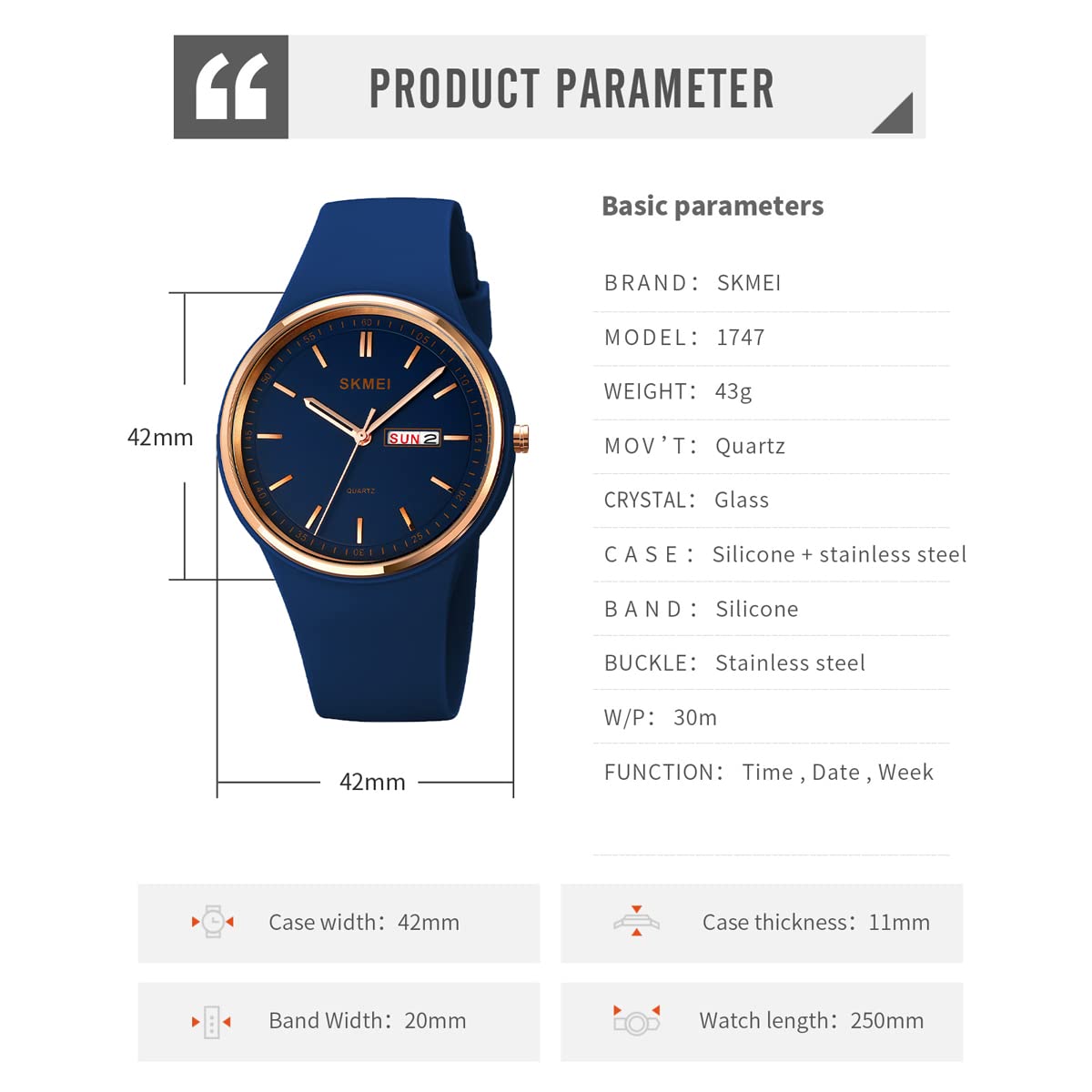 SKMEI Montre de sport pour jeune femme avec bracelet en silicone - Grand cadran - Étanche - Style décontracté - Simple - Quartz analogique - Jour - Date - Cadeau pour filles - Blanc