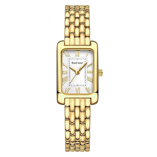 Gold Watches for Women with Rectangular Case Roman Dial,Stainless Steel