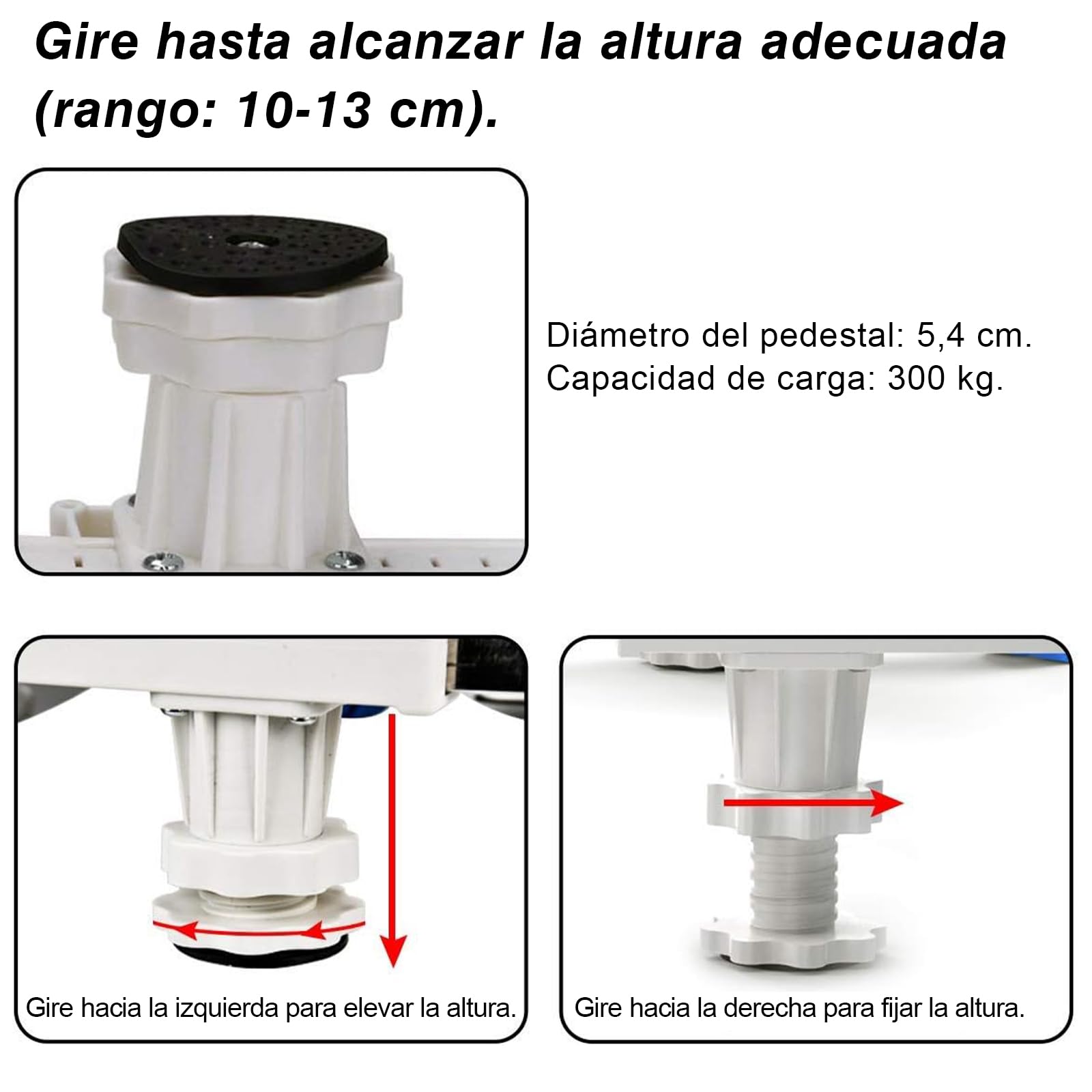 DEWEL Base Lavadora, Carga 300kg Soporte Lavadora, Frigorífico y Secadora, Ajustable Ancho 45-65cm, Base Elevador Lavadora Antivibración, Altura 10.5-13cm