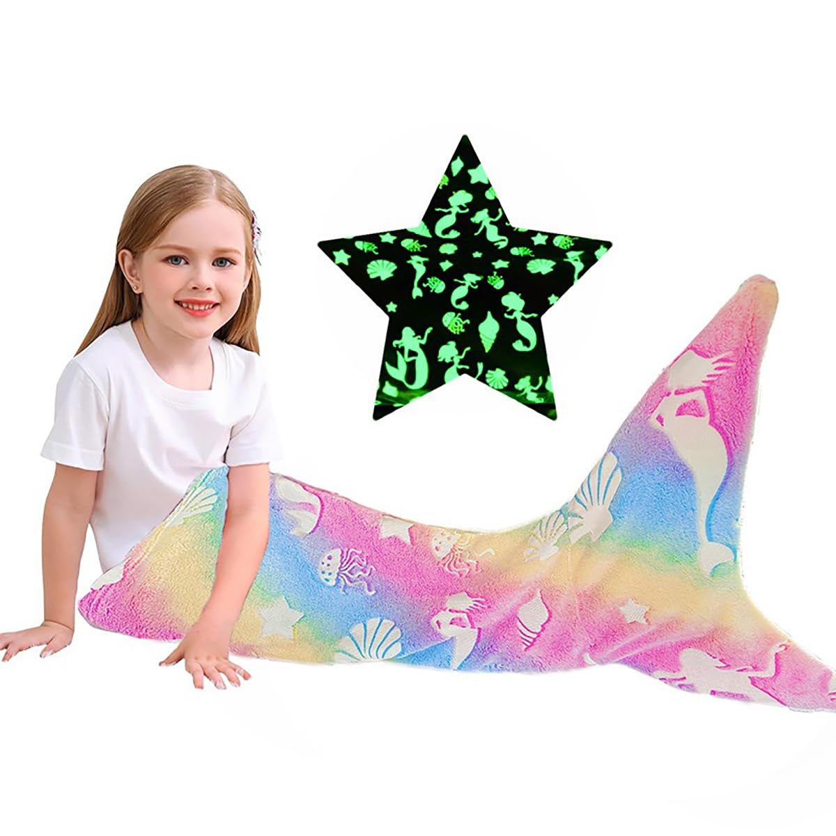 Kids Mermaid Tail Blanket Throw Blanket for Girls Warm Soft Plush Flannel Fleece Sofa Blanket Children Cuddly Blankets Mermaid Sleeping Bag