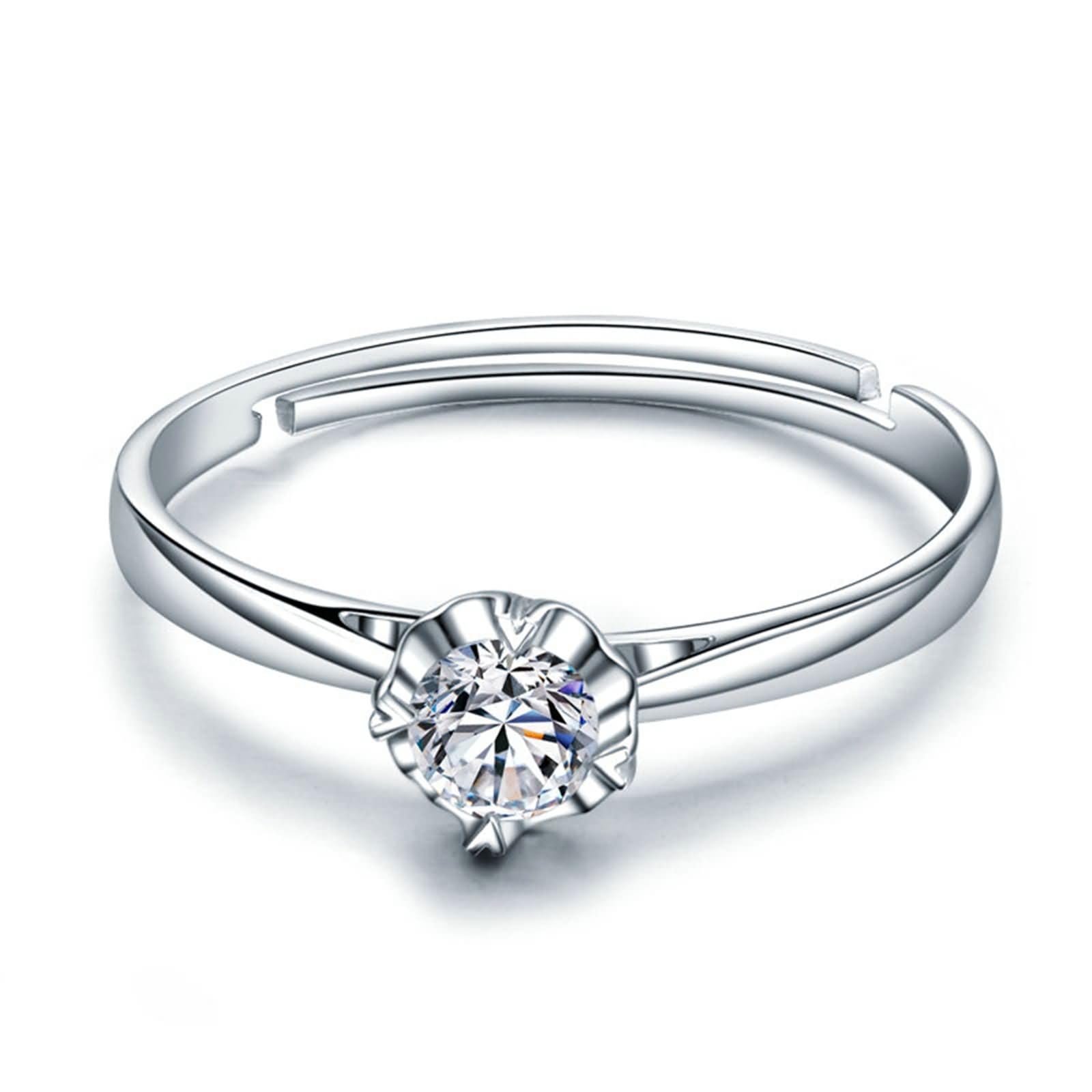 Pierścionek damski z platyną 950, okrągły diamentowy pasjans 0,17 ct, srebrne pierścionki kobiece, rozmiar 7 (47 mm)