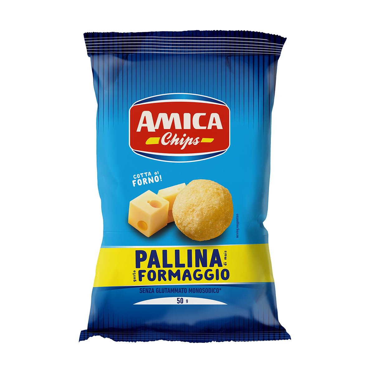 AMICA Chips | Patatine Pallina al Gusto Formaggio, Snack di Mais Cotto al Forno, Senza Glutammato Monosodico, Con Olio di Semi di Girasole, 24 Pezzi x 50 gr