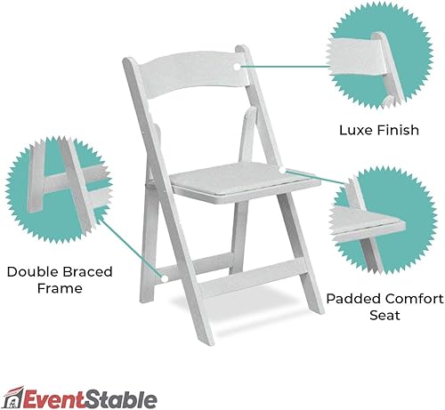 Miniatura 30 de EventStable Titan Series - Sillas plegables de madera para interiores y exteriores, color negro, con relleno de vinilo para bodas y eventos, paquete