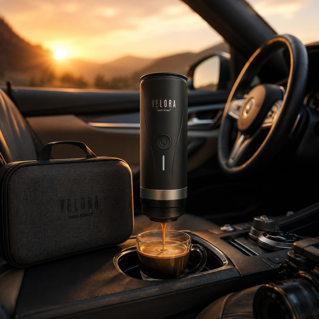 Generico VeloraTravelRitual Macchina Caffè Portatile – Espresso Ovunque, Compatibile Capsule e Macinato, Ricarica USB, Ideale per Auto, Viaggi, Camper e Outdoor