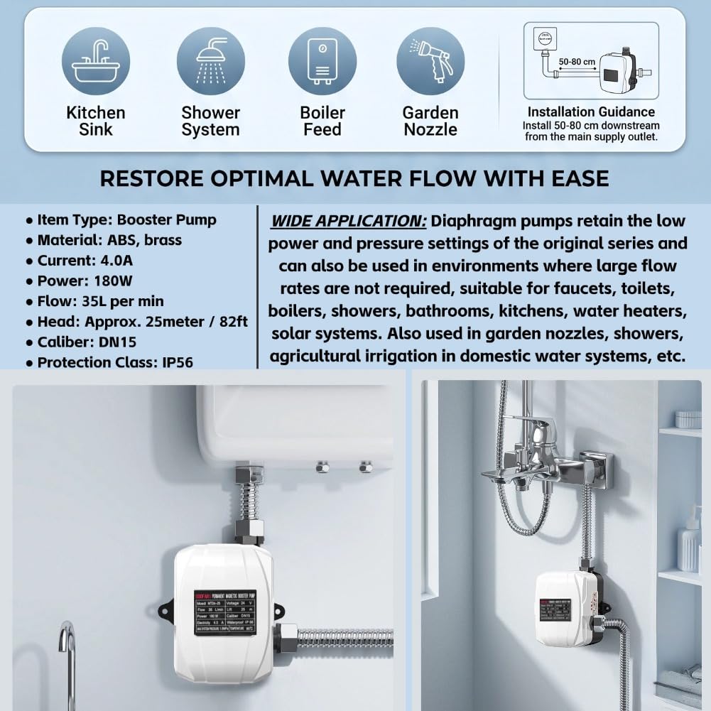 Bomba de Refuerzo de Presión de Agua de Alta Elevación 180W Bomba de Refuerzo Automática para el Hogar DC 24V