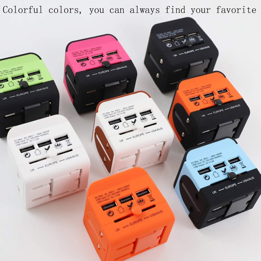 Adapter podróży, Universal Travel Adapter, Universal Adapter Converter, dla Europy, Wielka Brytania, Chiny, Australia, 224 kraje (Color : E, Rozmiar : 6 * 5 * 5cm)