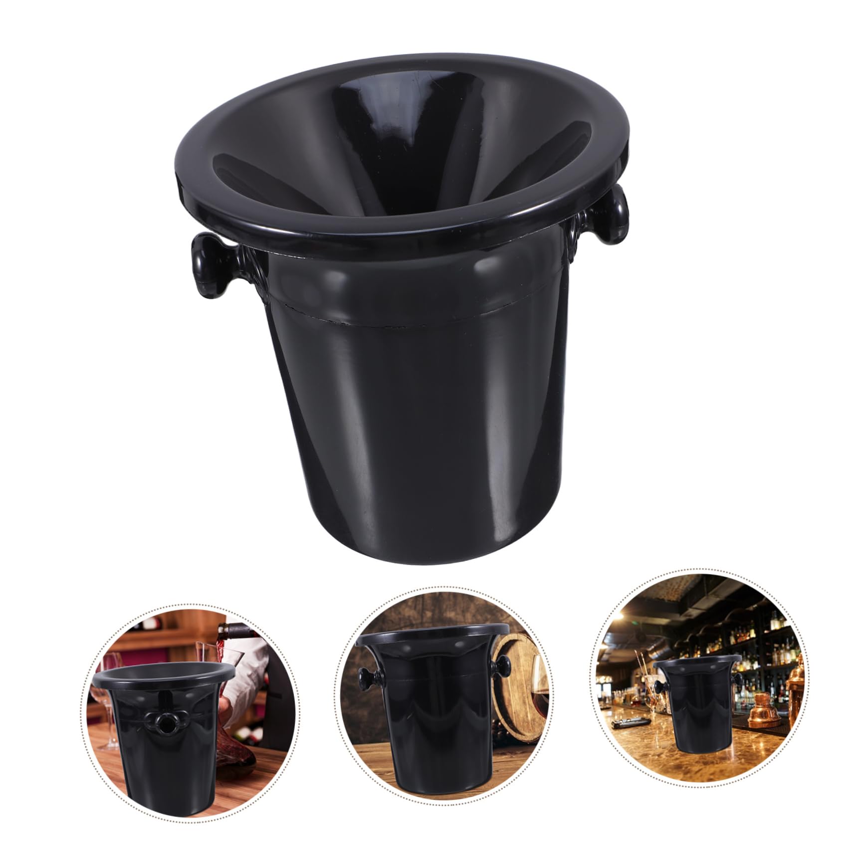 UKCOCO Escupitera para Cata de Vinos, Cubo Redondo de Plástico Negro 2 Asas, Estilo Occidental, 4 Piezas para Bares y Fiestas