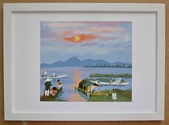 Taiji Harada 風景画 　夕日の湖　版画 額付 s Taiji Harada 風景画 夕日の湖 版画 額付 s Taiji Harada 風景画