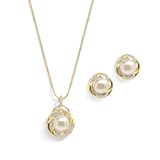 Freshwater Pearl Gold Wedding Necklace Earrings Set for Brides&comma; Bridesmaids&comma; Birthday Gift