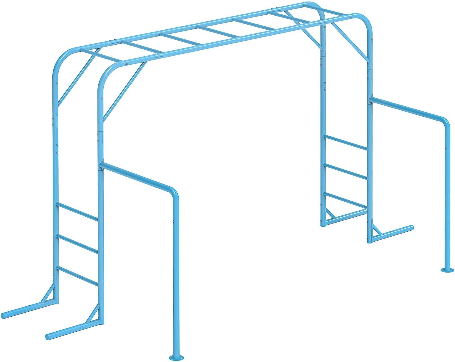 Outdoor Monkey Bar Set with Climbing Frame, Gymnastics bars, Playground Sets for Backyards, Metal Monkey Bars for Kids Ages 3 and Up, Backyard Playground Set with Powder Coated Steel, Blue