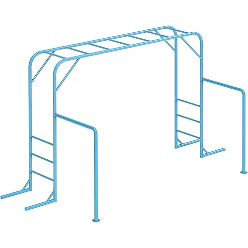 Outdoor Monkey Bar Set with Climbing Frame, Gymnastics bars, Playground Set for Backyards, Metal Monkey Bar for Kids Age 3 and Up, Backyard Playground Set with Powder Coated Steel, SkyBlue