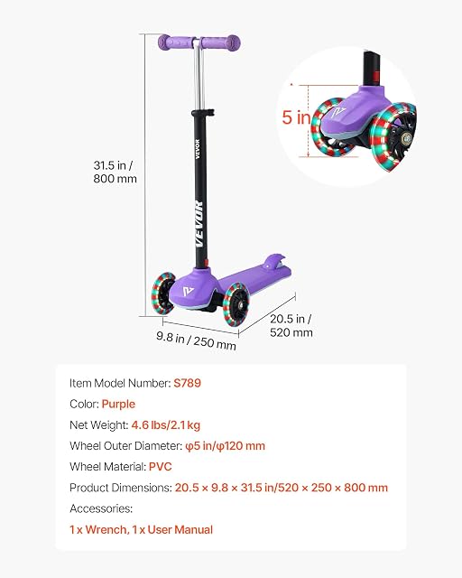 Foto 7 de 8 de VEVOR Patinete 3 Ruedas, Ruedas Iluminadas, Manillar de Altura Ajustable