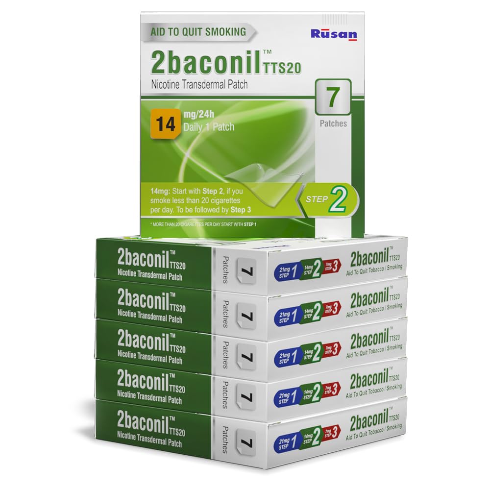Rusan 2baconil Nicotine Transdermal Patch 14mg/24h | Helps to Quit Smoking | 42 Patches (Step 2) | Pack of 6 | One Month Therapy Plan (B0CC5ZSK38) Amazon Price History, Amazon Price Tracker
