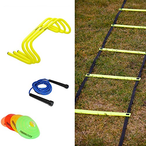 Personal fitness training set - sport esercizio attrezzature e forza - Home Gym workout - include 3 x 6 ostacoli, 1 x regolabile Agility Ladder, 20 x coni marcatori, 1 x FH corda per saltare