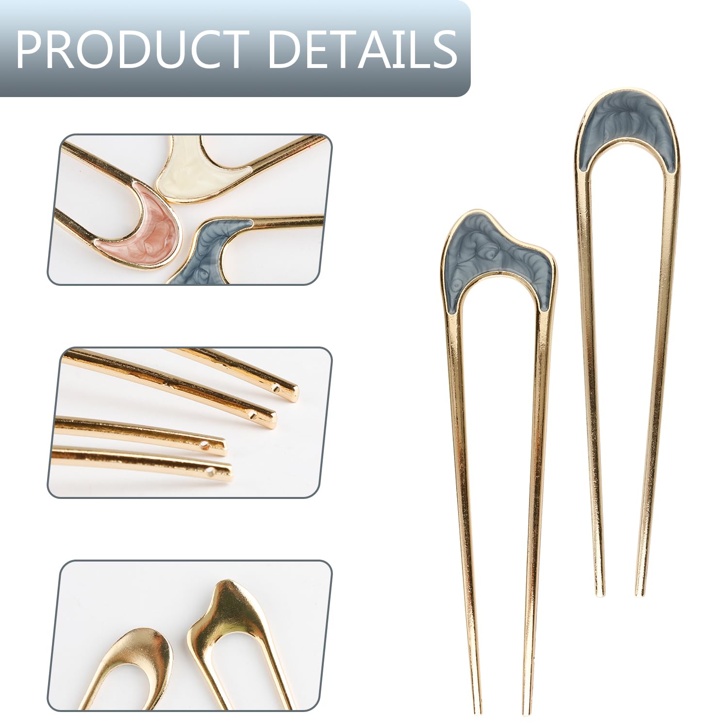 Thyonta 6 Pcs Metal U-Shaped French Vintage Style Hair Pins for Buns Weddings & Parties, silver, 1 count (Pack of 6) - Image 3