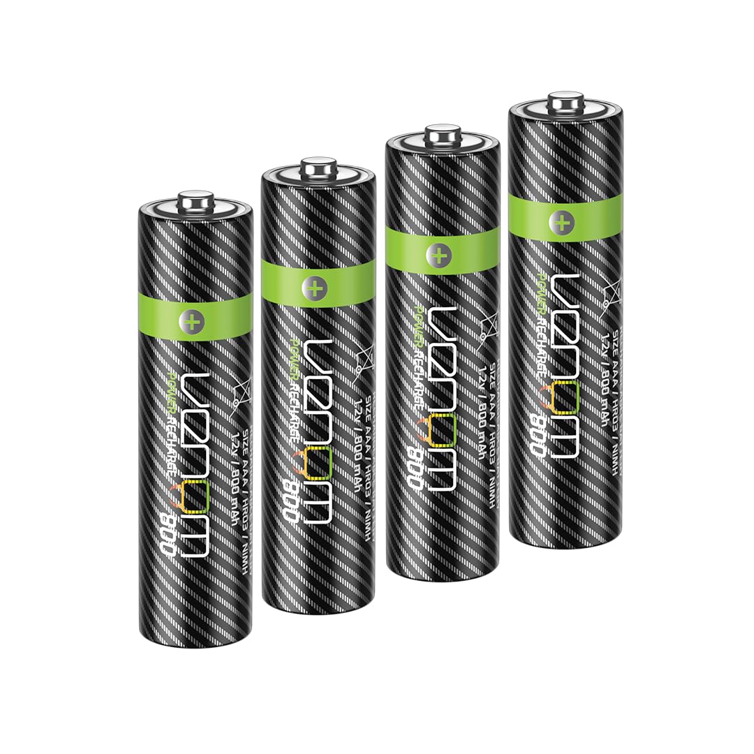 Venom Rechargeable AAA Batteries - 800mAh 1.2V NiMH (4-Pack), Black
