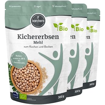 3 x borchers Organic Chickpeas Flour 3 x 300 g Rich in Fibre Protein Source Ideal for Oriental Dishes Vegan by Nature 900 g