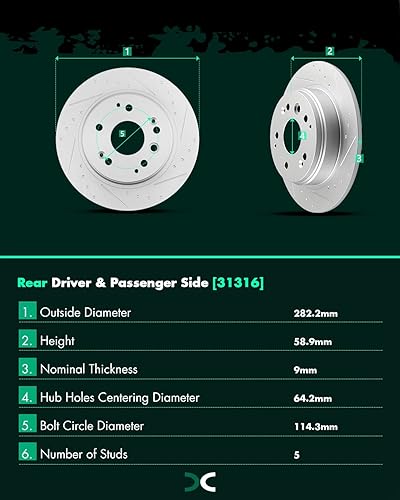 Miniatura 145 de SCITOO Kit de freno delantero Rotores de freno delantero y pastillas de freno de cerámica para 08-16 para Chrysler Town & Country, 08-16 para Dodge