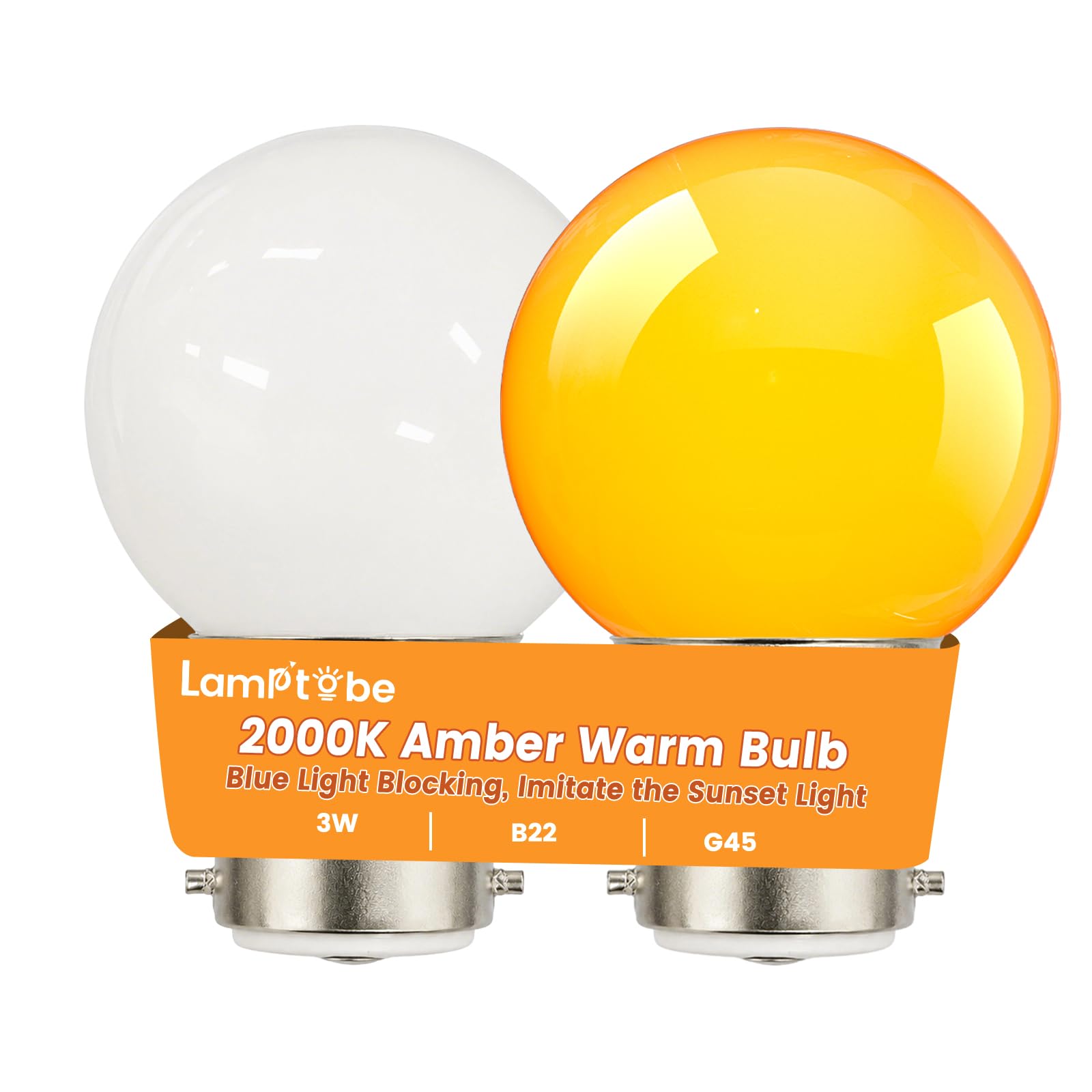 Lamptobe B22 Bayonet Amber Warm Light Bulb, 2000K Orange Light, 3W Low Watt