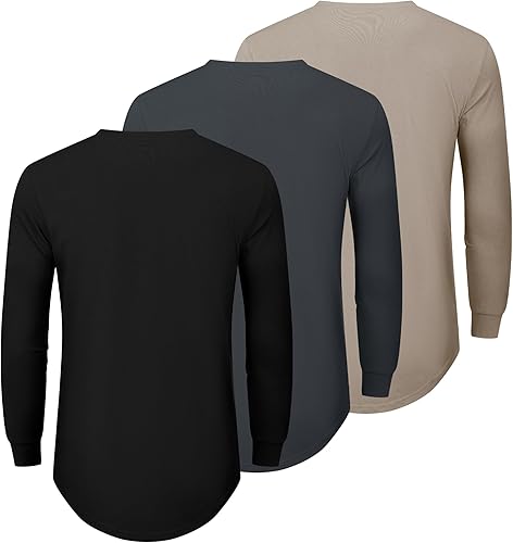 Miniatura 2 de Paquete de 3 camisetas lisas de algodón para hombre de manga corta, cuello redondo casual, camisetas hipster de hip hop de línea larga, corte caído