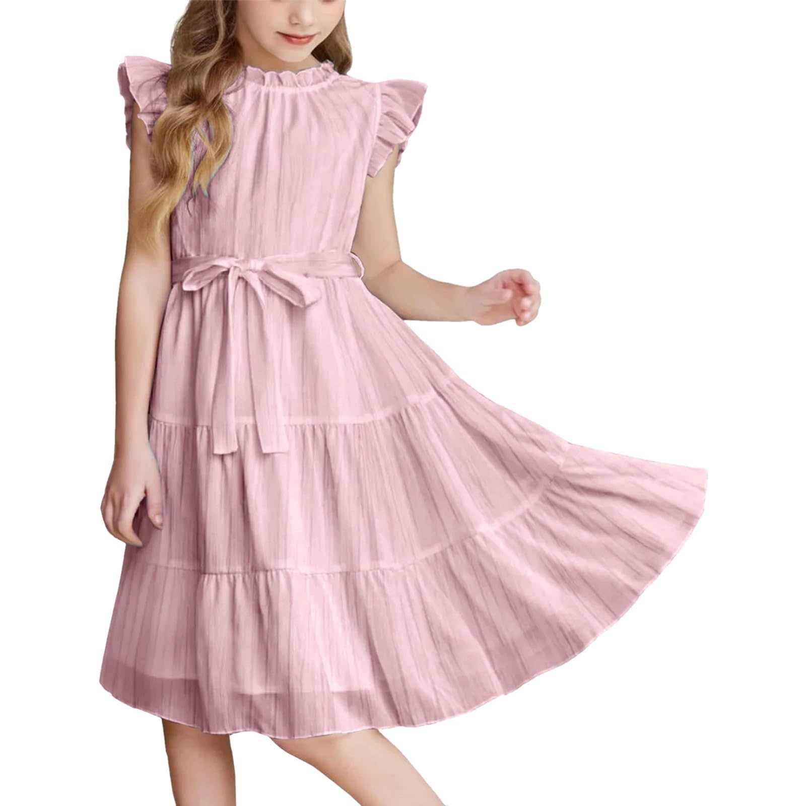 Vestido de verano para niñas, formal, fiesta, manga con volantes, acampanado, casual, a la moda, para bodas, cumpleaños, festivos, vestido de dama de honor