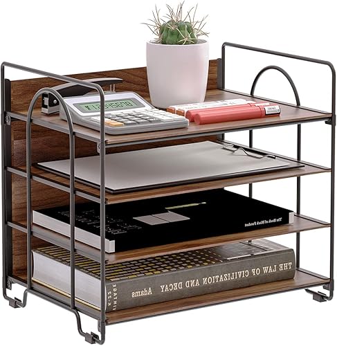 Miniatura 7 de LUCYCAZ Wood File Organizer, 6 Tier Desk Organizers and Accessories, Metal Paper Organizer for Desk, Letter Tray Magazine Holder for Home, Office,