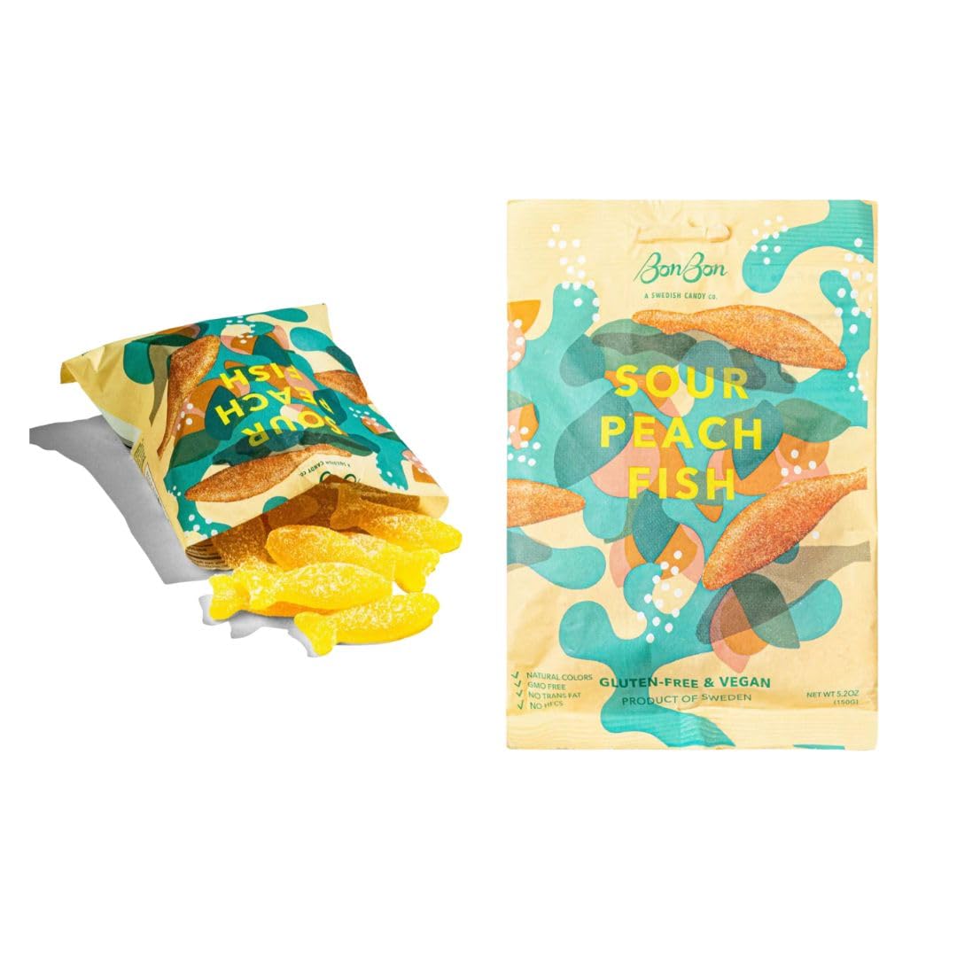 Swedish Candy Vegan Candy Bon-Bon, Sour Gummy Candy from Sweden (Pack of 2) (Sour Peach)