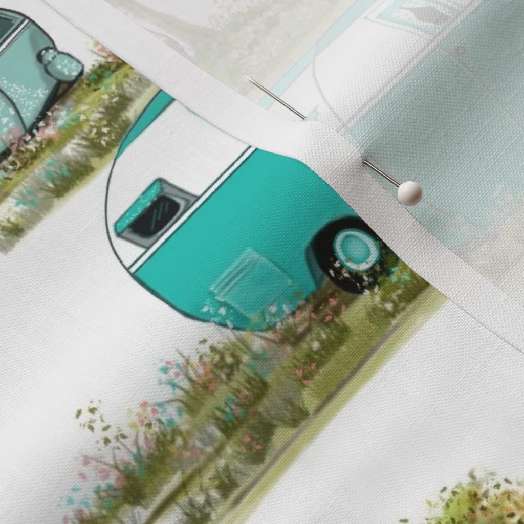 Spoonflower Fabric - Camping Retro Travel Camper Caravan Trailer Printed on Petal Signature Cotton Fabric Fat Quarter - Sewing Quilting Apparel Crafts Decor