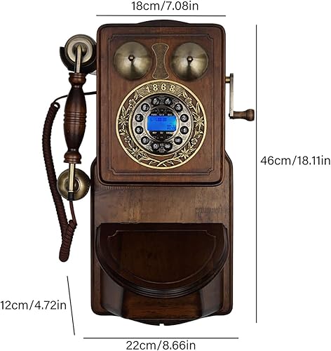 Miniatura 6 de Teléfono de pared retro, teléfono antiguo con cable de montaje en pared, teléfonos fijos antiguos, decoración clásica de pared de madera para el