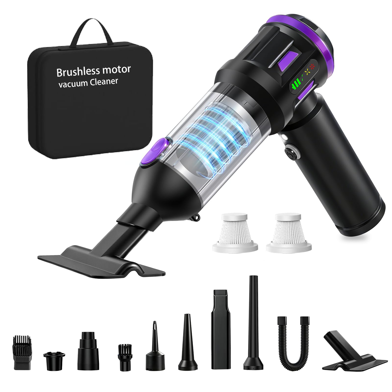 Car Vacuum Cleaner Cordless with Battery Display, 22000PA Strong Handheld Vacuum Cleaner, 120W High Power Vacuum with LED Light and 10-in-1 Cleaning Kit for Car, Home, Office, Pet