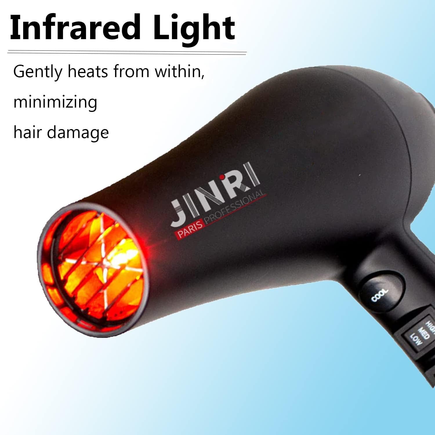 JINRI Infrared Hair Dryer, Professional Salon Hairdryer Negative Ionic Blow Dryers for Fast Drying, Pro Ion Quiet Hairdryer with Diffuser & Concentrator & Comb, Black