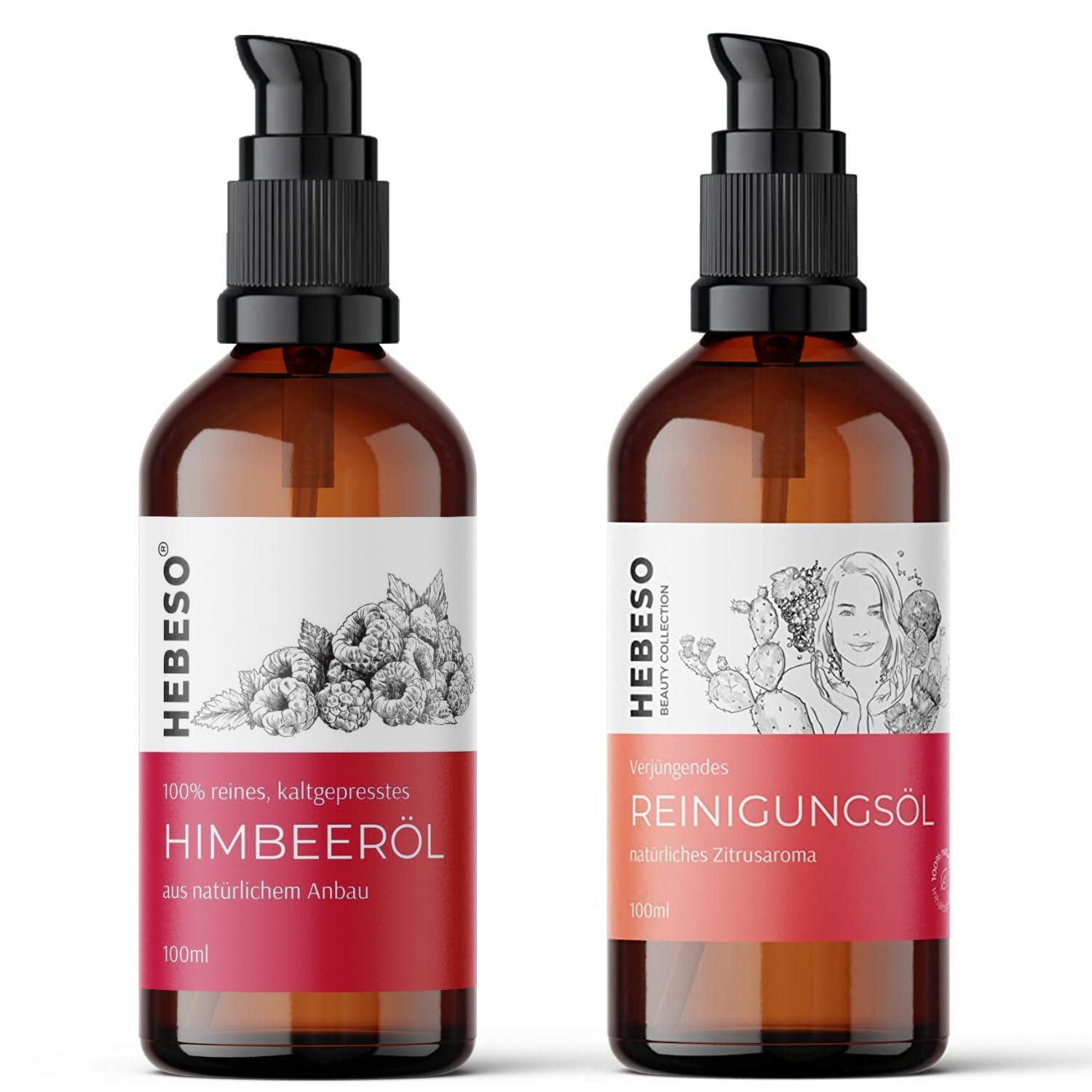 Himbeersamenöl 100% Rein & Natürlich Kaltgepresst + Verjüngendes Reinigungsöl Set - 100ml x 2 | Anti-Aging, Vitamin A/E, EFA & 5 pflegende Öle | Natürliche Gesichtspflege für strahlende Haut