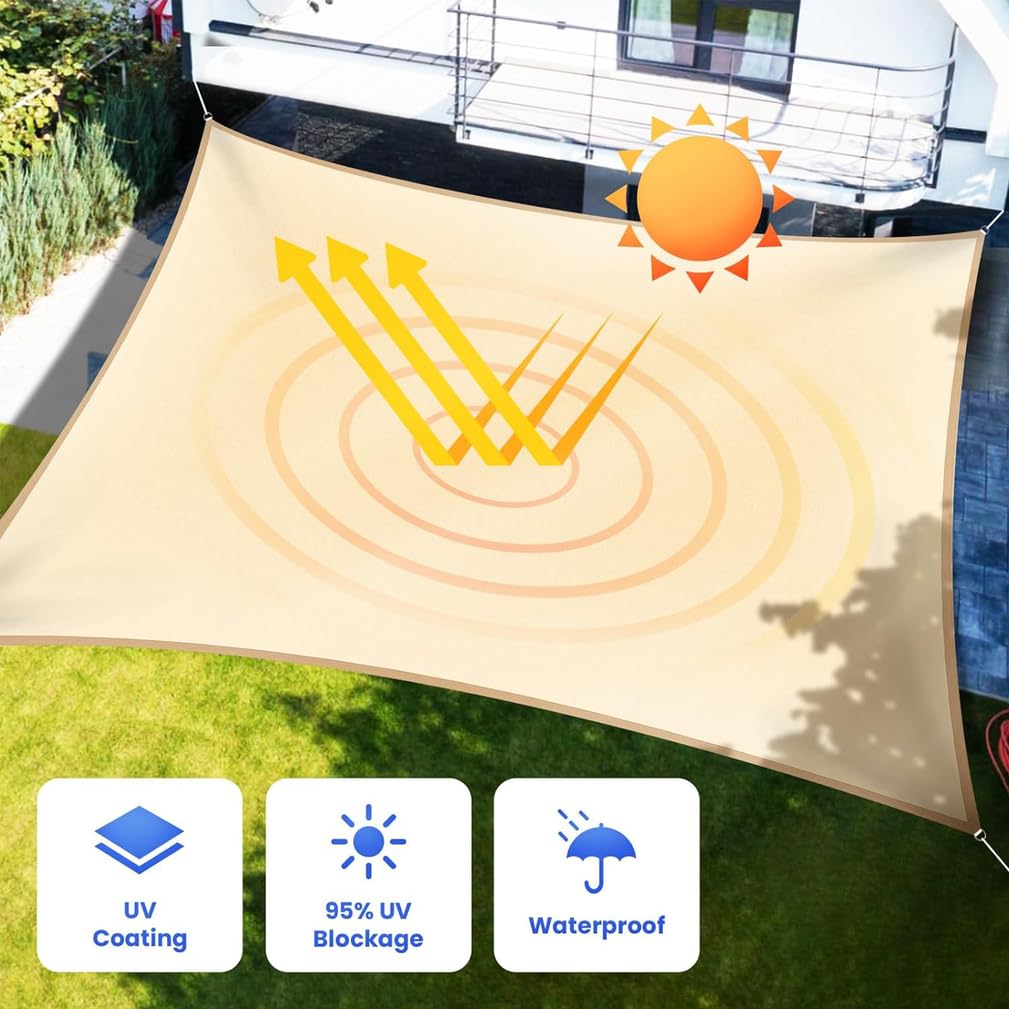Wodoodporny baldachim przeciwsłoneczny, czarny, na patio, do ogrodu, podwórka, ochrona przed promieniowaniem UV, duży, 4 m x 5 m, idealny do rekreacji, relaksu i wydarzeń na świeżym powietrzu