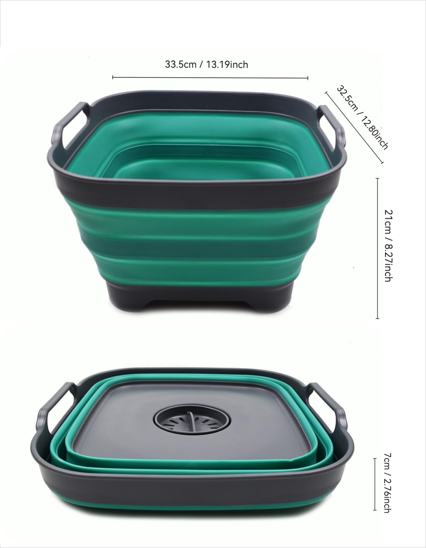Sammart - Bassine à vaisselle pliable de 10 L avec bouchon de vidange - Lavabo pliable - Bac de rangement de cuisine pour économiser de l'espace - Gris/bleu turquoise
