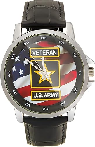 Diseño especial Militar Ejército de los Estados Unidos Veterano y Bandera Americana Personalizada Unisex Acero Inoxidable Correa de Cuero Reloj Caja