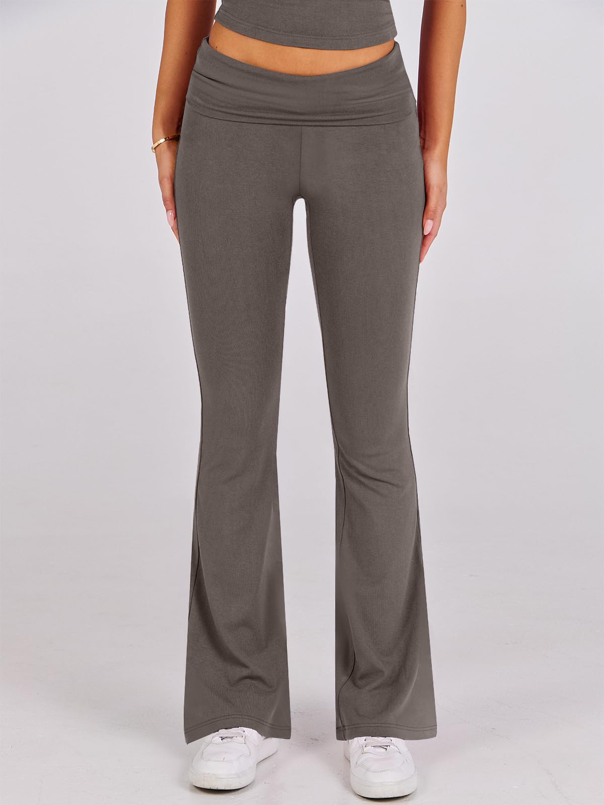 ANRABESS Lounge Sets for Women 2 Piece Foldover Yoga Flare Leggings Pants Crop Tops Casual Y2K Outfits Matching Tracksuit Set: Medium Deep Gray