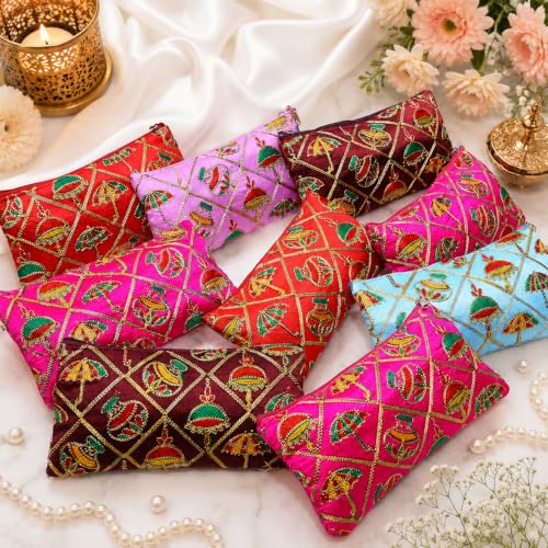 Image of Trendifly Embroidery Wedding Return Gift for Women Wholesale Bridal Traveling potli Bag with Zipper for Ladies Baby Shower Shagun Purse Gifting Haldi Mehandi for Girl