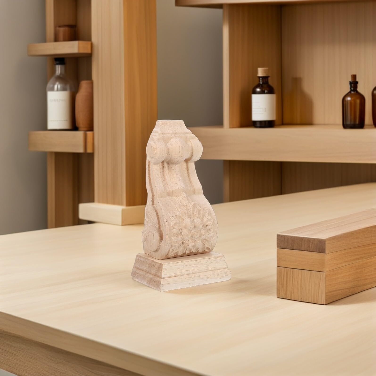 Alipis Ménsula Decorativa sin Pintar Estilo Europeo de Madera Tallada Patrones Detallados y Soporte para Vigas o Puertas en Decoración Rústica de Pared