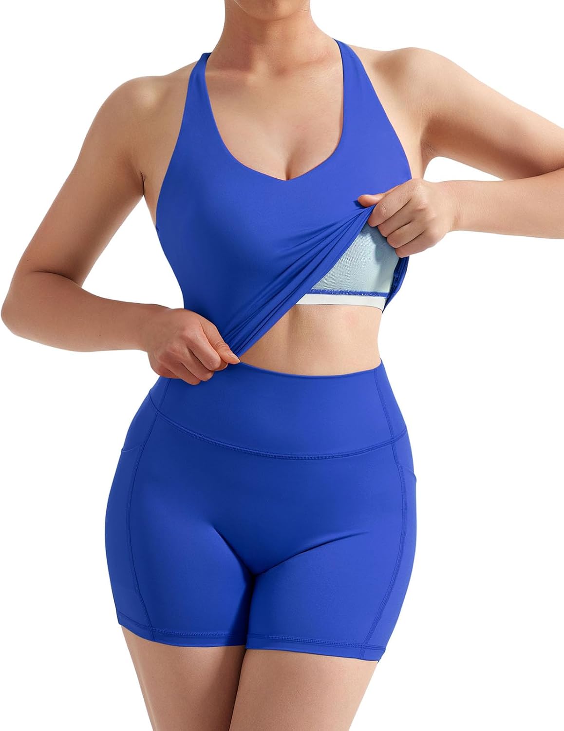 SUUKSESS Women 2 Piece Workout Sets Padded Tank Tops Tummy Control Leggings Gym Outfits - Image 3