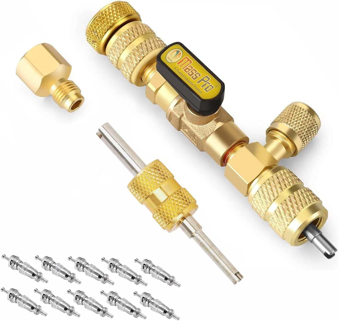 Valve Core Removal Tool Kit for HVAC R22 R410A R32, Brass Remover Installer with 1/4 Inch SAE Ball Valve and 10 Valve Cores for AC Refrigeration Service-image-23